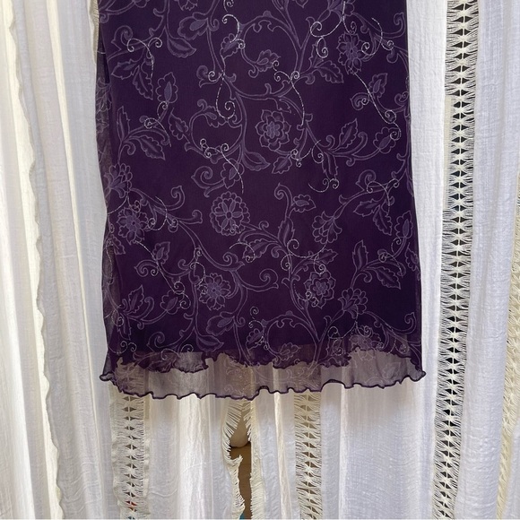 Vintage Y2K Purple Fairy Core Floral Garden Mini Slip Dress Lettuce Trim M - Picture 7 of 11